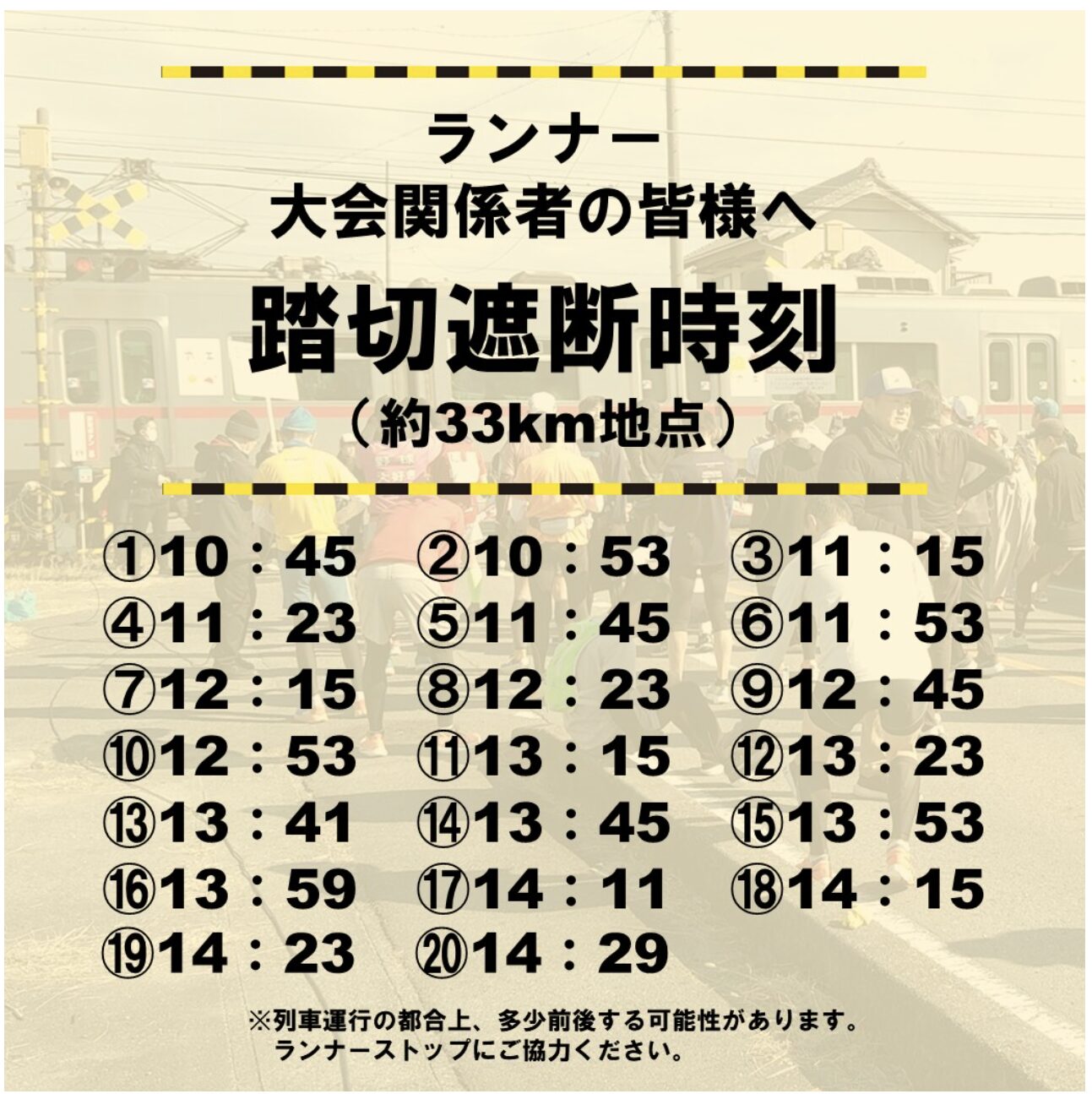 にしおマラソン 踏切時刻